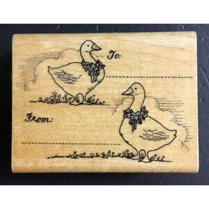 1985 Hero Arts Rubber Stamp With Ducks Geese & "To/From" Gift Tag Envelope